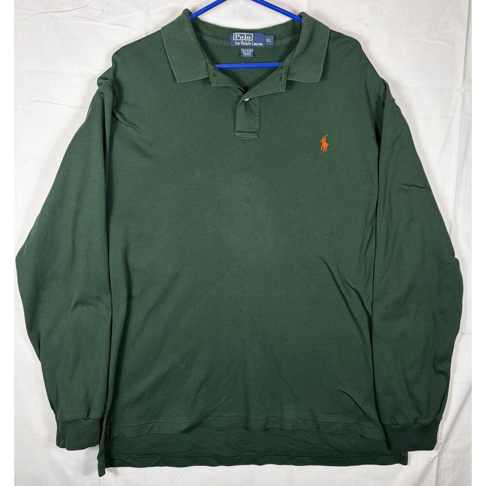 Polo By Ralph Lauren L/S Rugby Shirt Orange Pony Logo On Forest Green Men’s XL